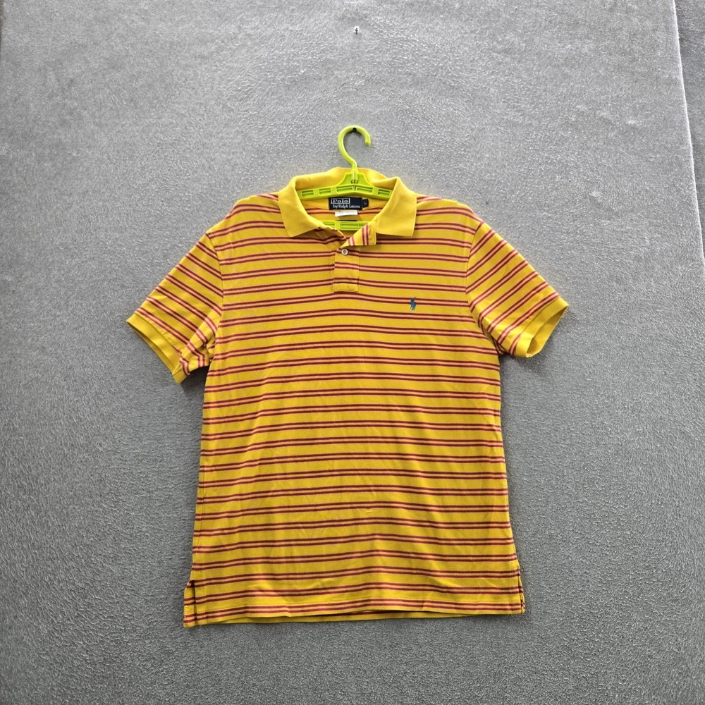 Polo By Ralph Lauren Men Polo L Yellow Embroidered Striped Pony Rugby Logo